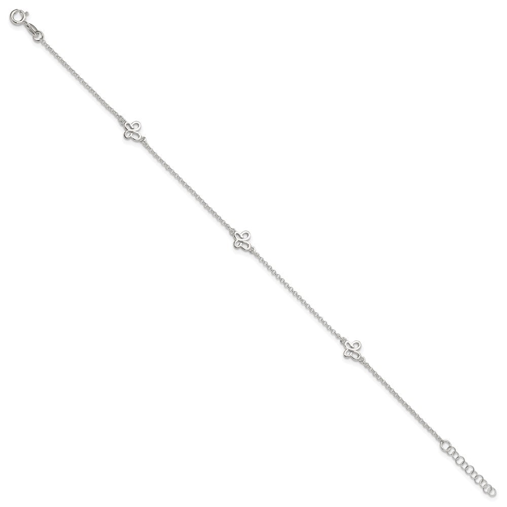 Sterling Silver Polished Butterfly Plus Ext Anklet