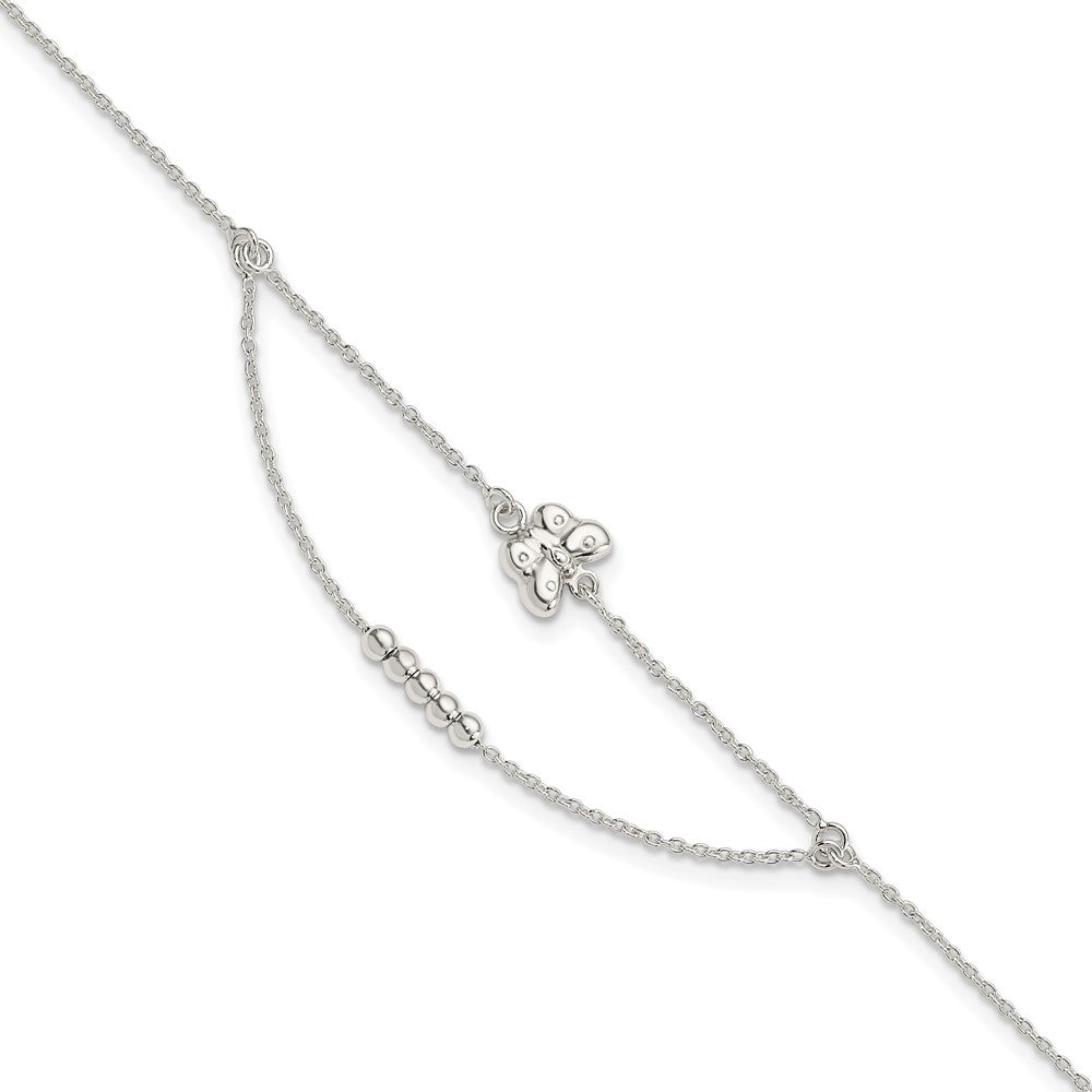Sterling Silver Butterfly and Beads 2-Strand Plus Extender - Total Anklet