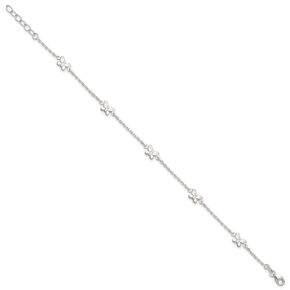 Sterling Silver Polished Butterfly Plus Ext Anklet