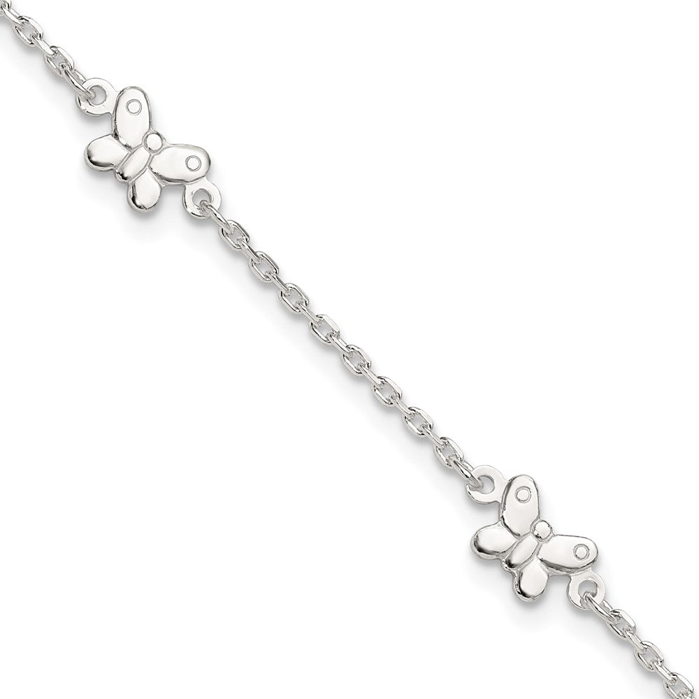 Sterling Silver Polished Butterfly Plus Ext Anklet