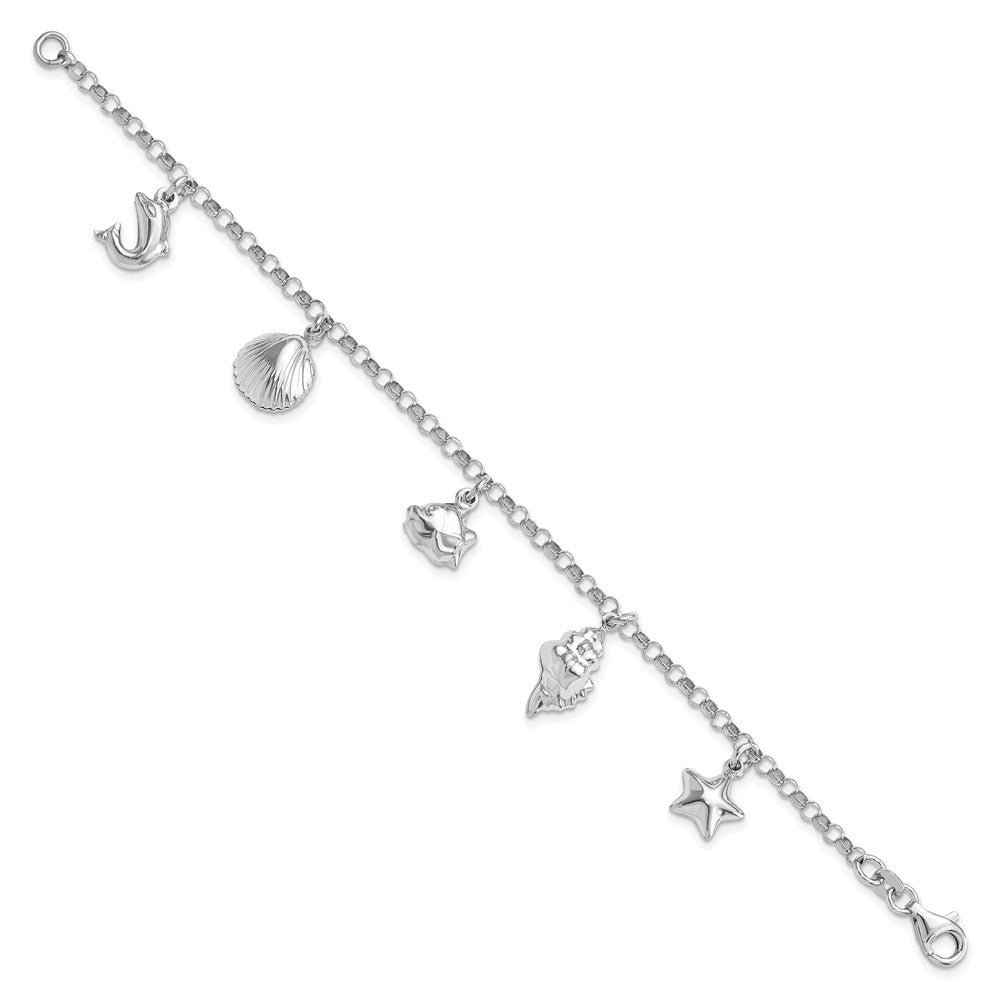 Sterling Silver Rhodium-plated Beach Theme Charm Bracelet