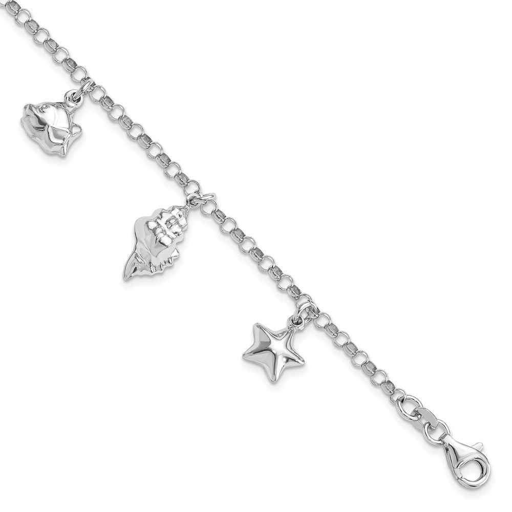 Sterling Silver Rhodium-plated Beach Theme Charm Bracelet