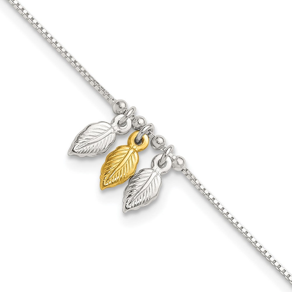 Sterling Silver Gold-tone Feathers Plus Extender - Total Anklet