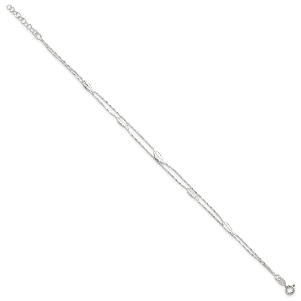 Sterling Silver Polished 2-Strand Feather Plus Ext Anklet