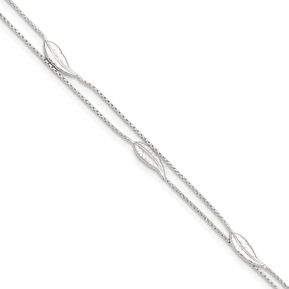 Sterling Silver Polished 2-Strand Feather Plus Ext Anklet