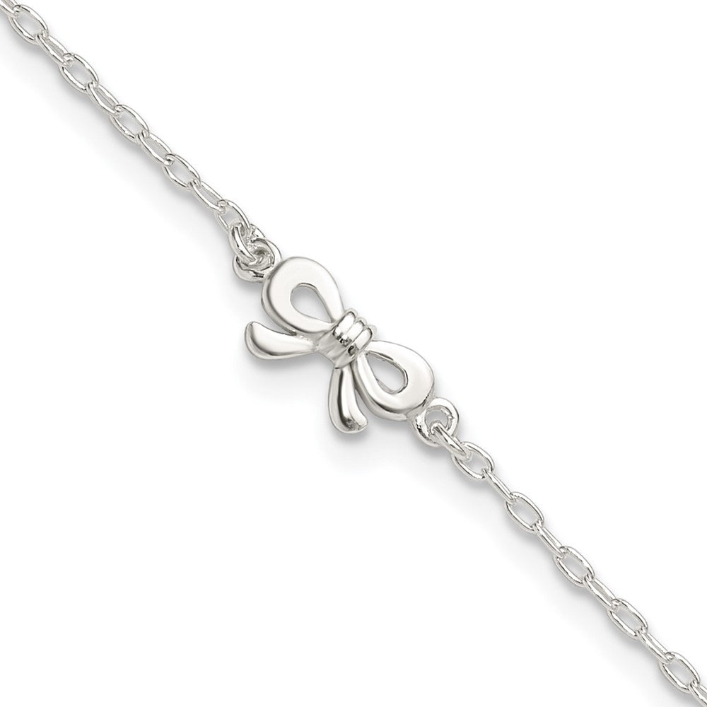 Sterling Silver Polished CZ Bow Plus Ext. Anklet