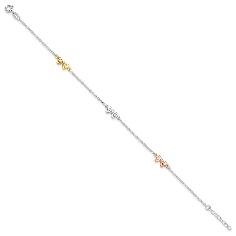 Sterling Silver Yellow and Rose-tone Bows Plus Ext. Anklet