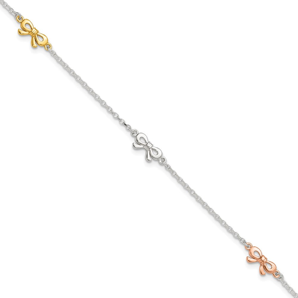 Sterling Silver Yellow and Rose-tone Bows Plus Ext. Anklet