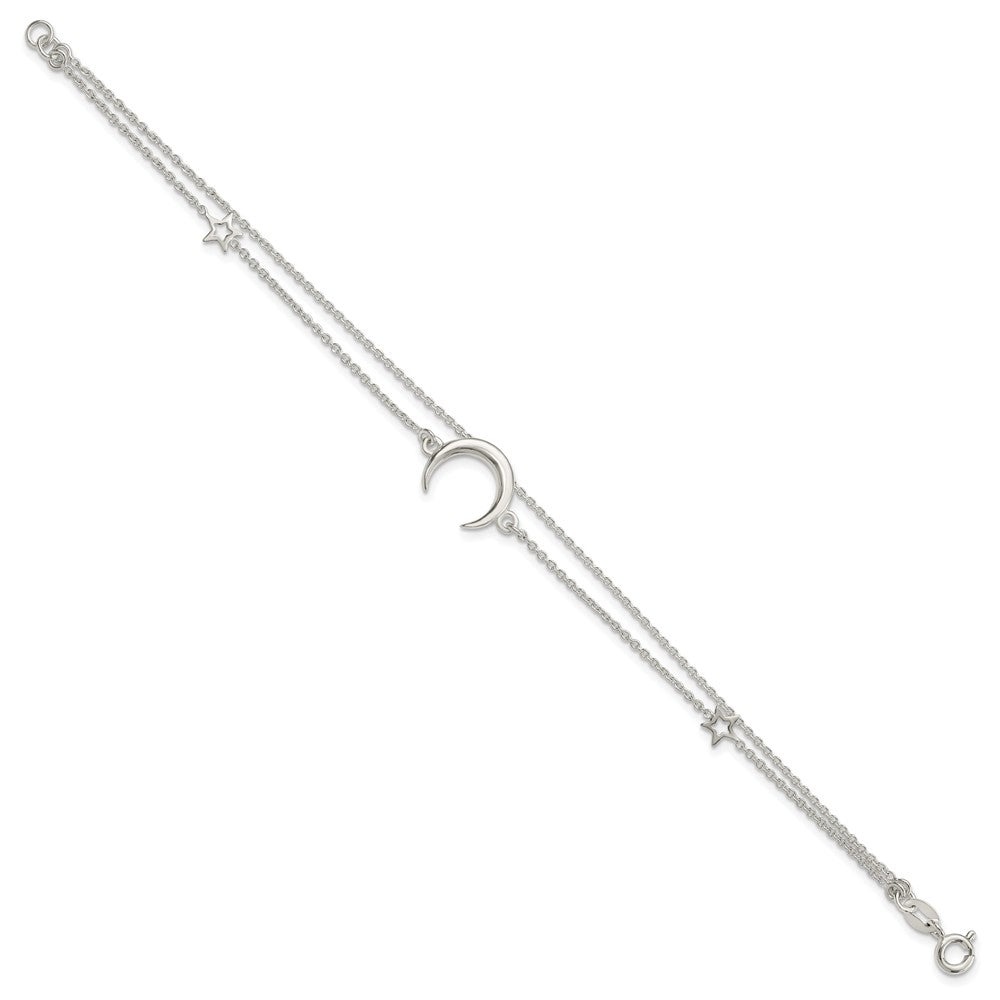 Sterling Silver Polished Moon and Stars 2-strand Bracelet