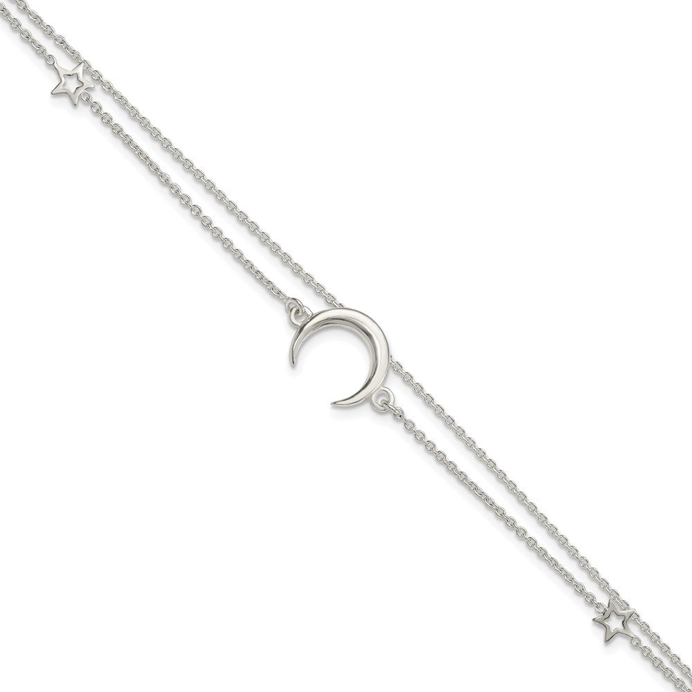 Sterling Silver Polished Moon and Stars 2-strand Bracelet