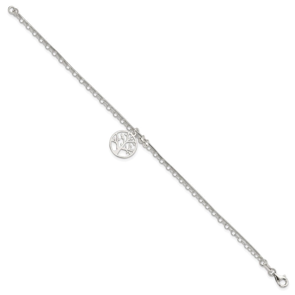 Sterling Silver Polished 2-strand Tree of Life and Beads Bracelet