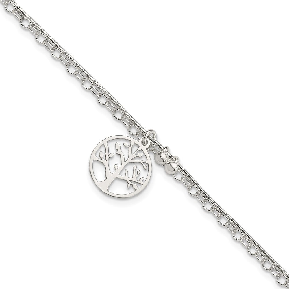 Sterling Silver Polished 2-strand Tree of Life and Beads Bracelet