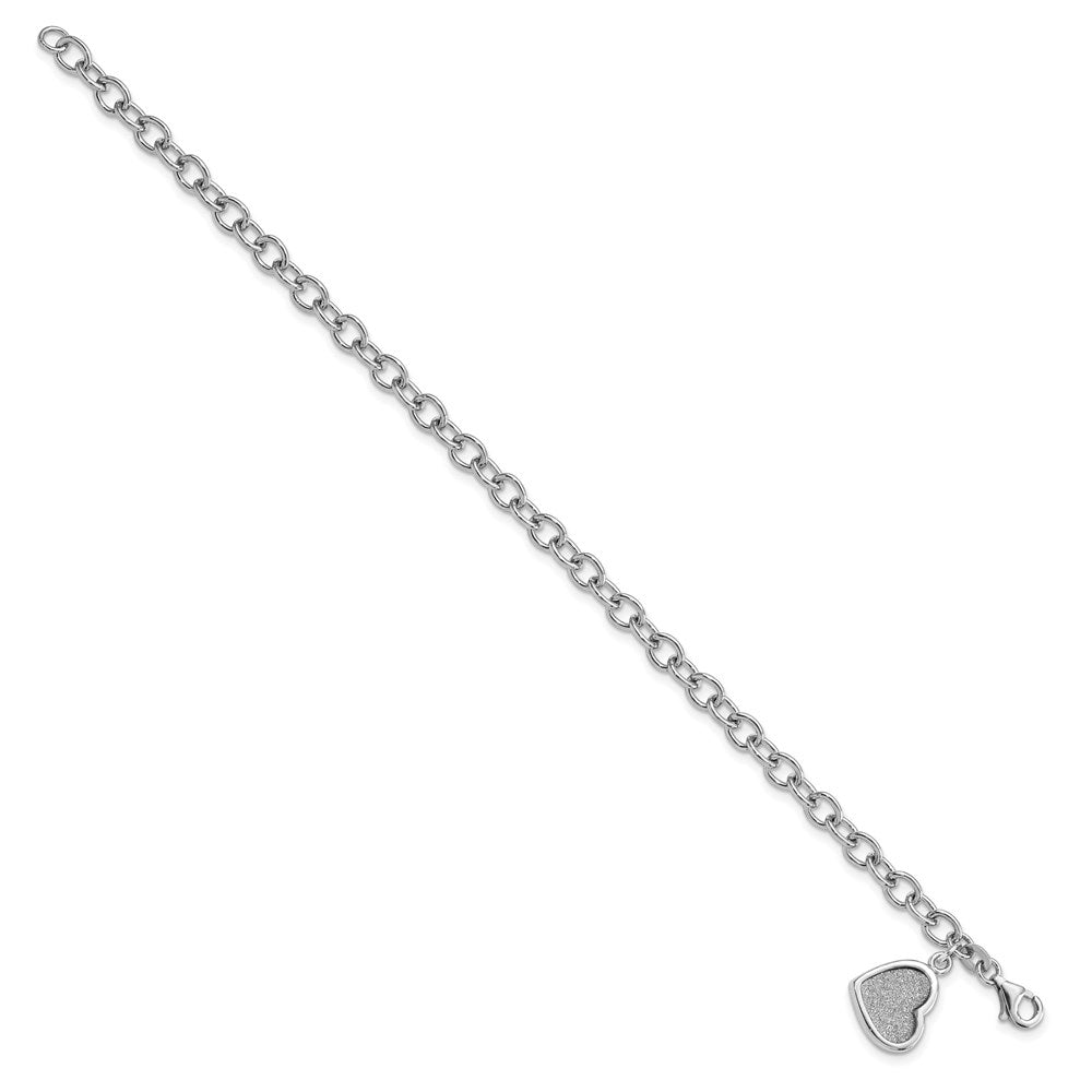 Sterling Silver Rhodium-plated Glitter Enamel Heart Dangle Bracelet