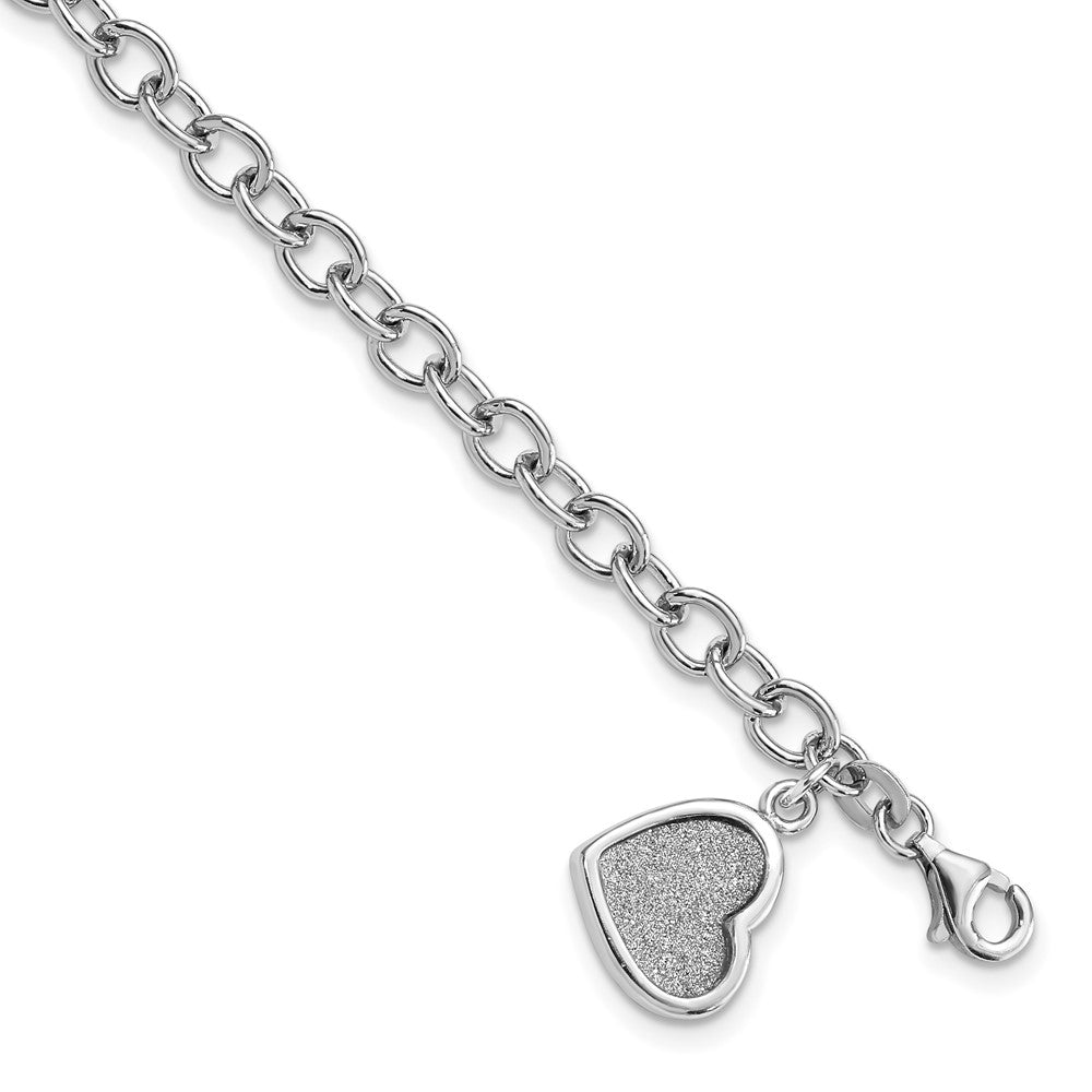 Sterling Silver Rhodium-plated Glitter Enamel Heart Dangle Bracelet