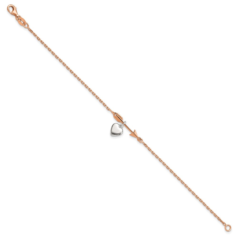 Sterling Silver Rose-tone Arrow w/Heart Bracelet