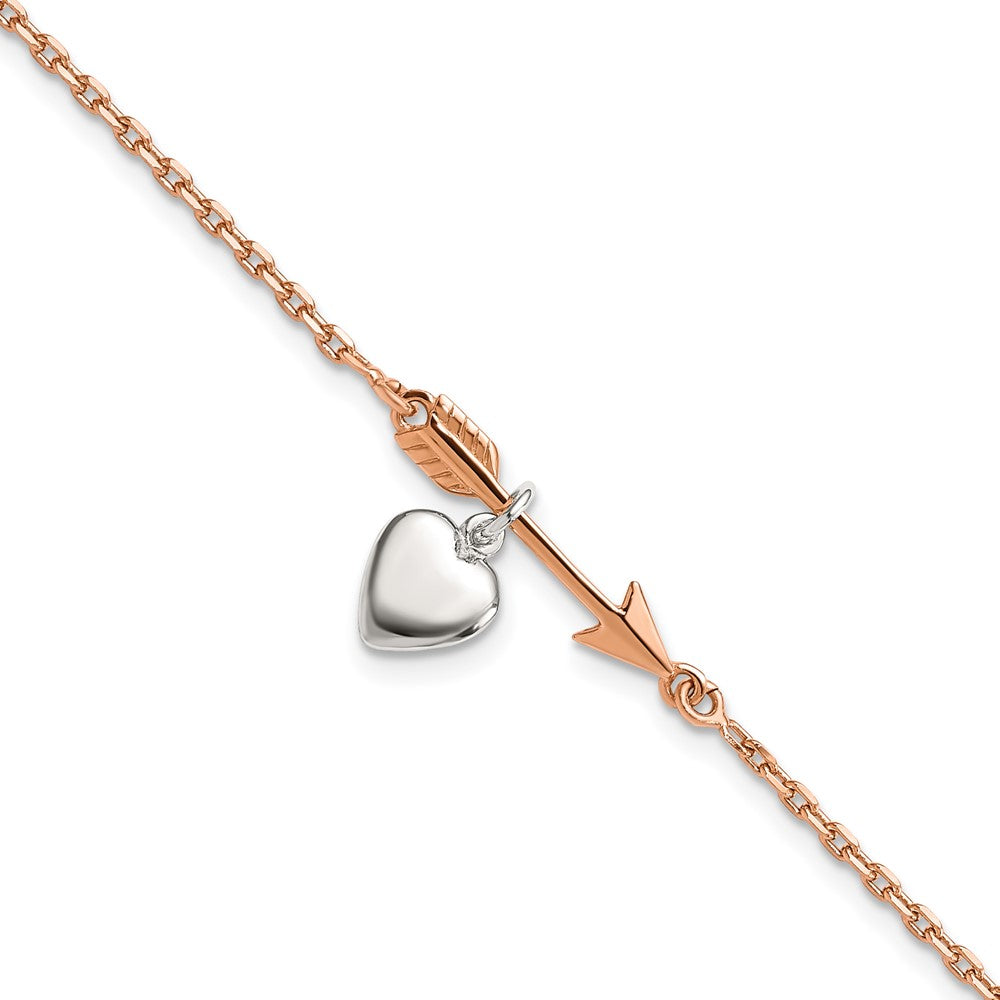 Sterling Silver Rose-tone Arrow w/Heart Bracelet
