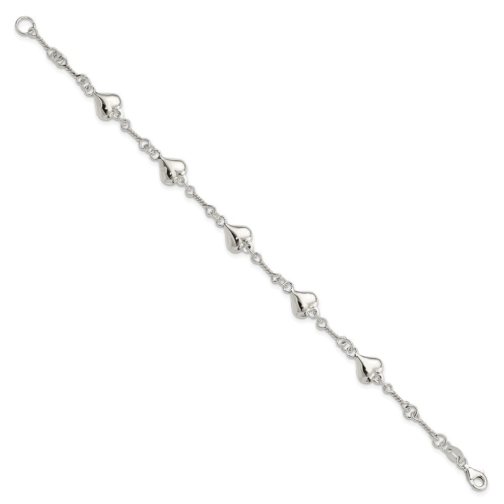 Sterling Silver Polished Puffed Heart Twisted Link 7.5 Inch Bracelet