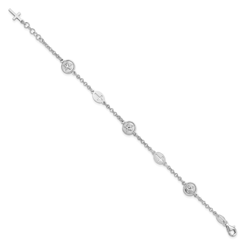 Sterling Silver Rhodium-plated Cross and Angel Bracelet