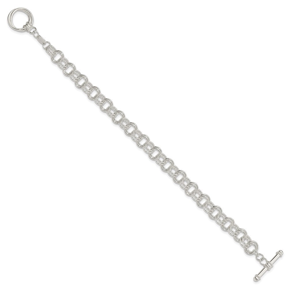 Sterling Silver Polished Fancy Link Toggle Charm Bracelet