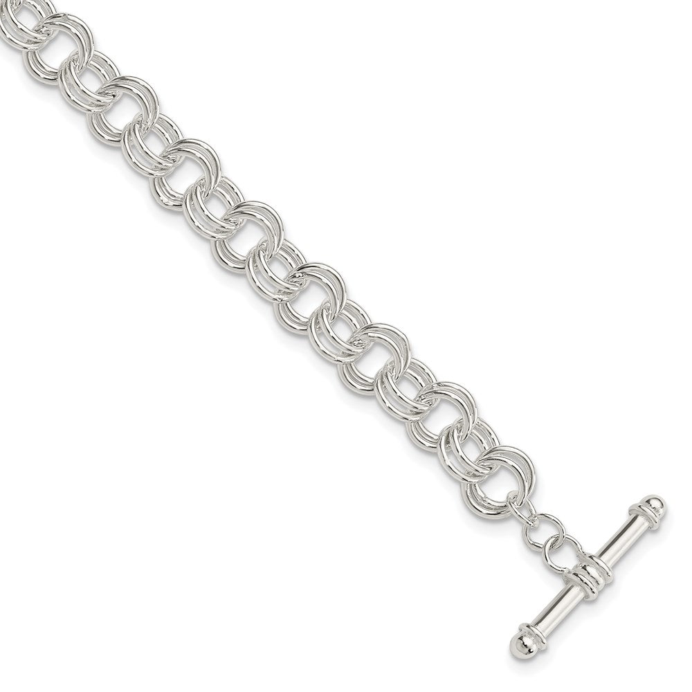 Sterling Silver Polished Fancy Link Toggle Charm Bracelet