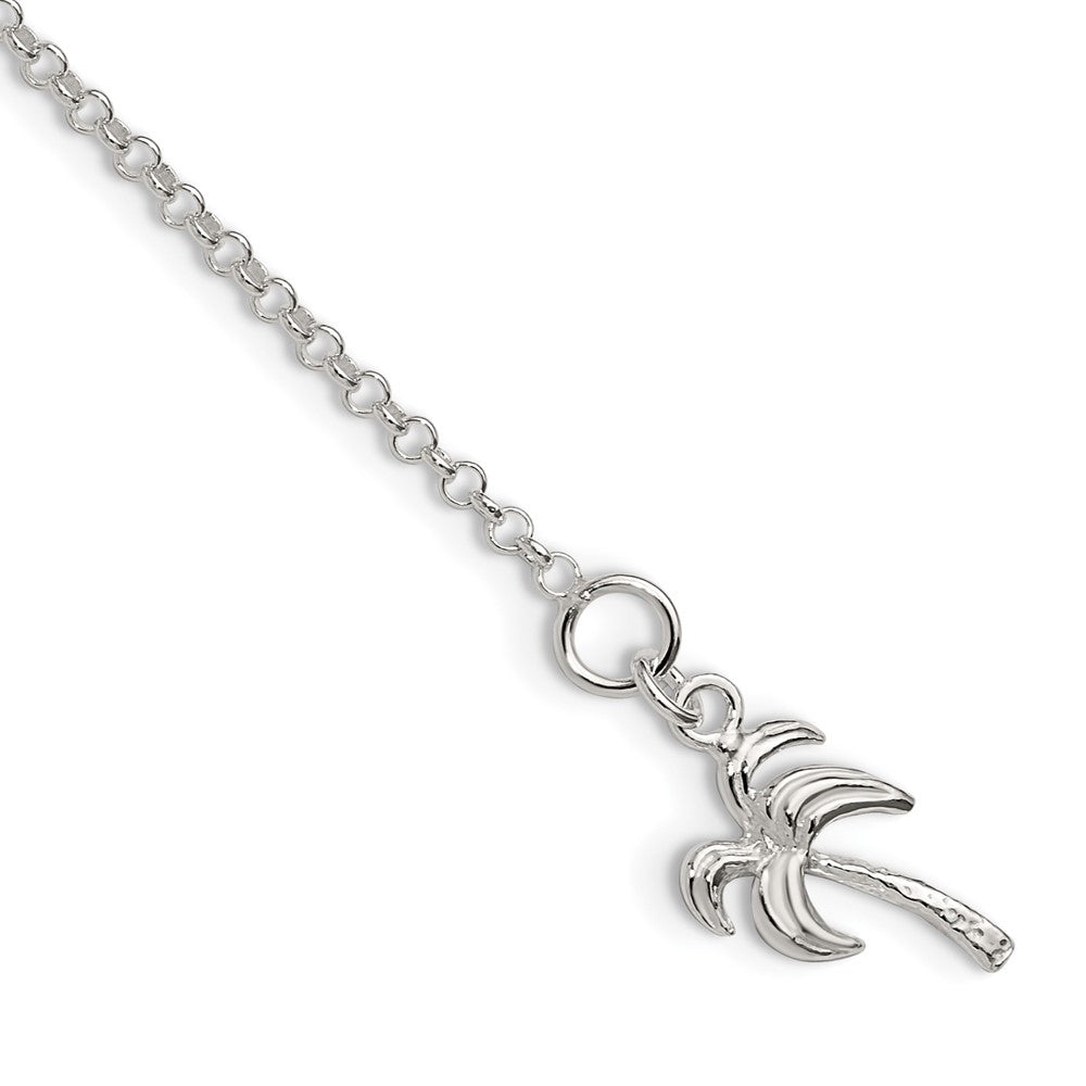 Sterling Silver Solid Polished Palm Tree Anklet