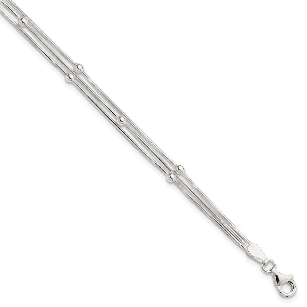 Sterling Silver Polished 3-strand Beaded Bracelet