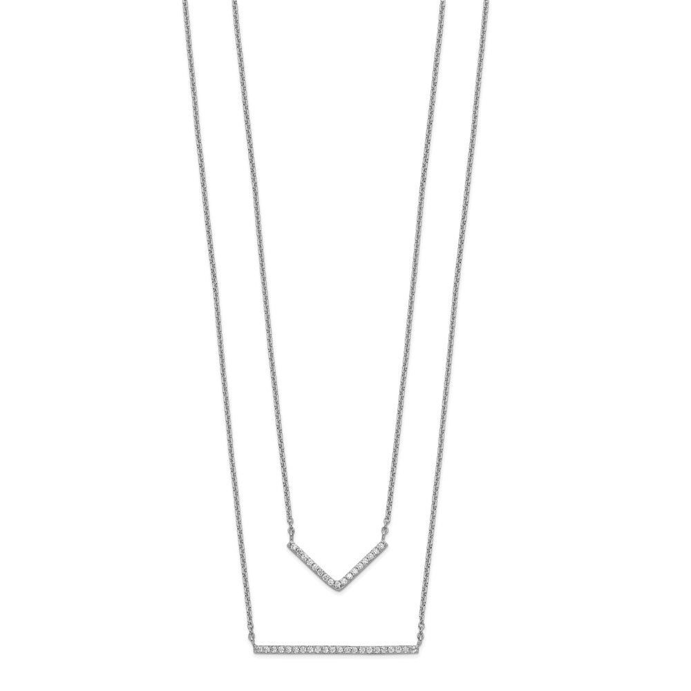 Sterling Silver Rhodium-plated CZ Double Bar 2-Strand Necklace