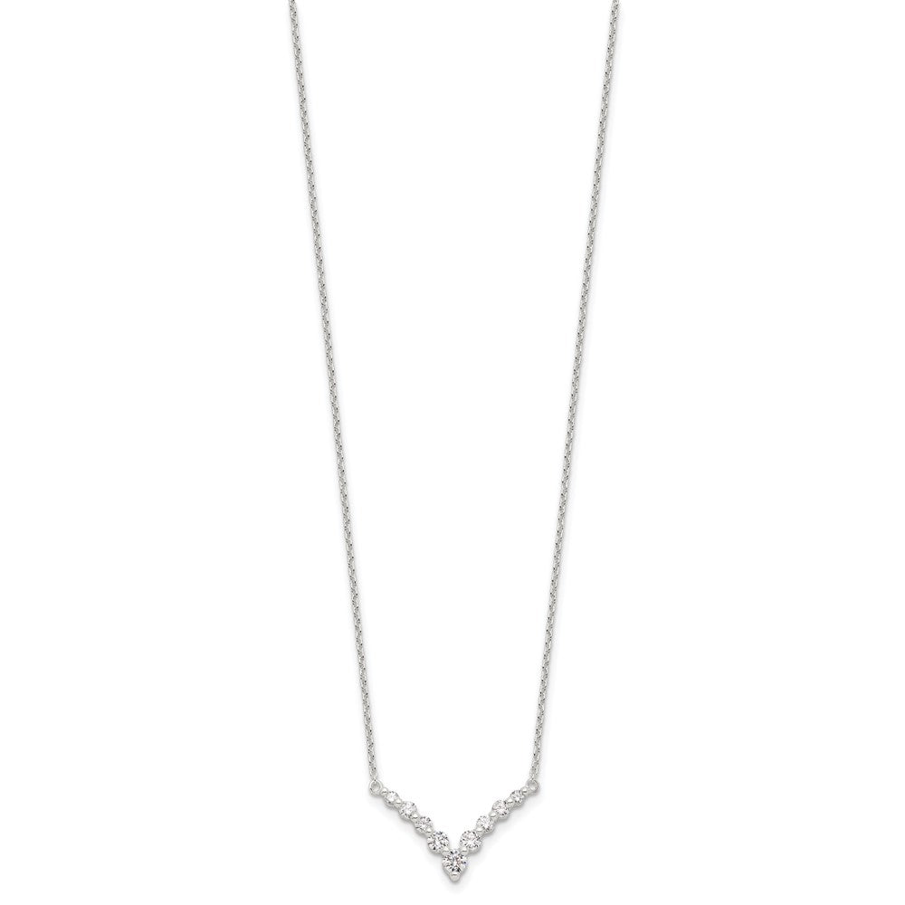 Sterling Silver Fancy-V Bar CZ Necklace