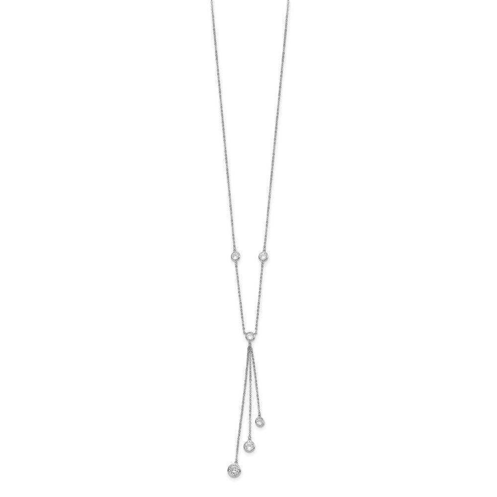 Sterling Silver Rhodium-plated Bezel-set CZ Y-Drop Necklace
