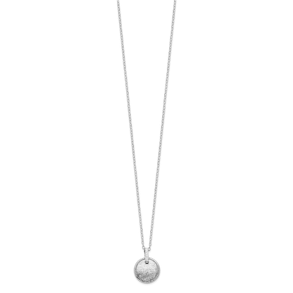 Sterling Silver Rhodium-plated Matte Puffed Circle w/ ext. Necklace