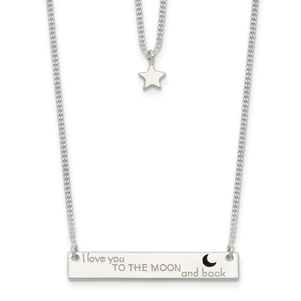 Sterling Silver Enameled I LOVE YOU TO THE MOON AND BACK Bar and Star 2-Strand Necklace