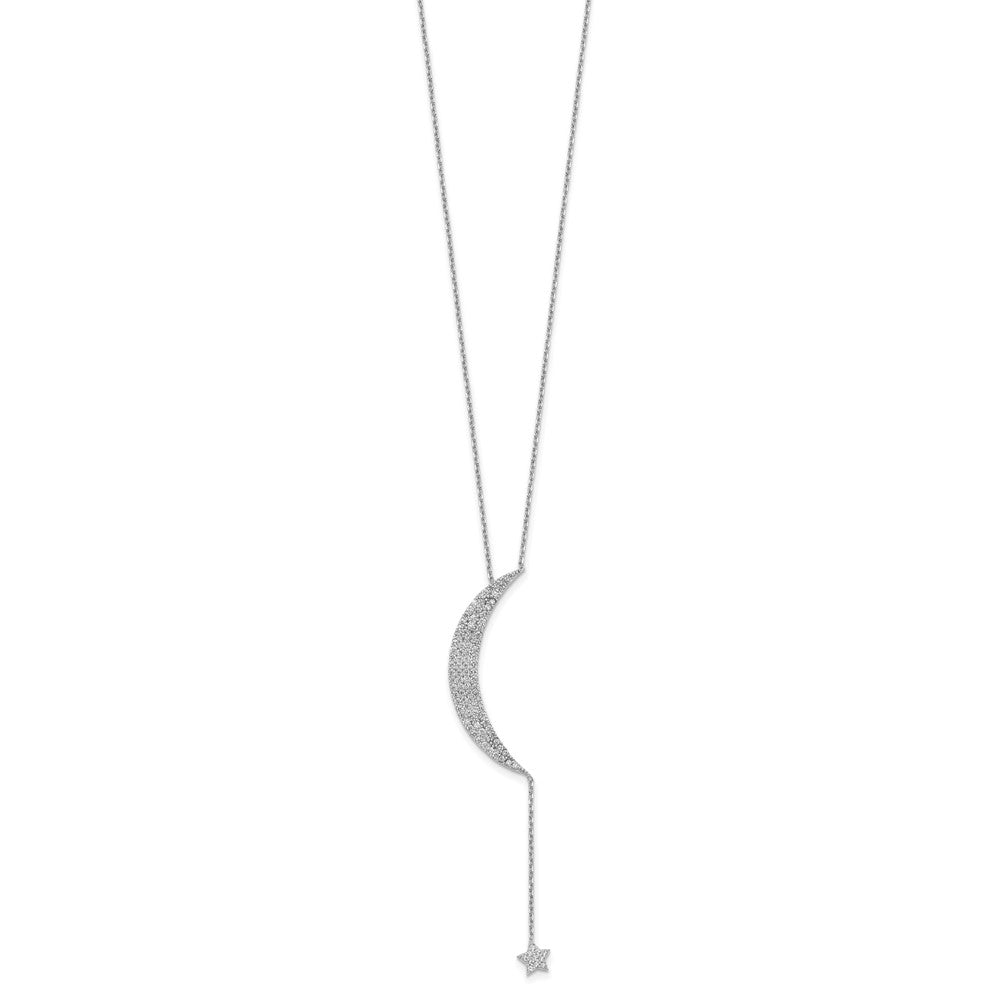 Sterling Silver Rhodium-plated CZ Moon and Star with Extension Necklace