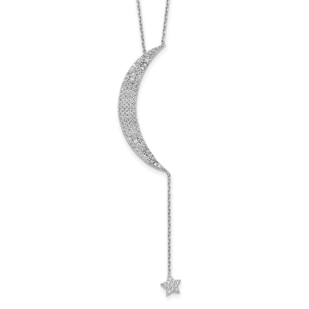 Sterling Silver Rhod-plated CZ Moon and Star w/ ext. Necklace