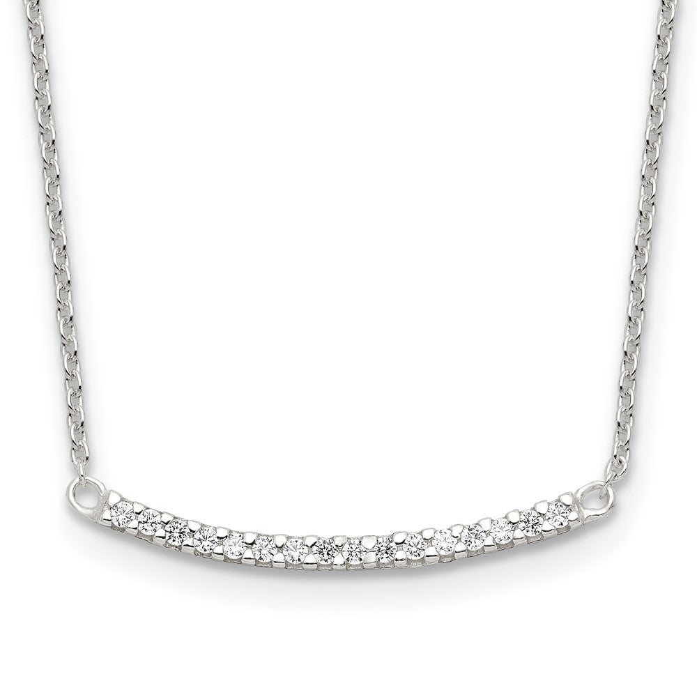 Sterling Silver Polished CZ Curved Bar Necklace