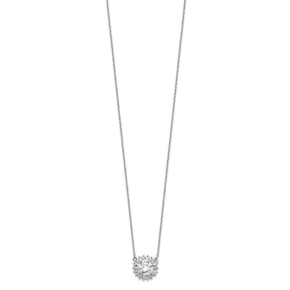 Sterling Silver Rhodium-plated CZ w/ ext. Fancy Necklace