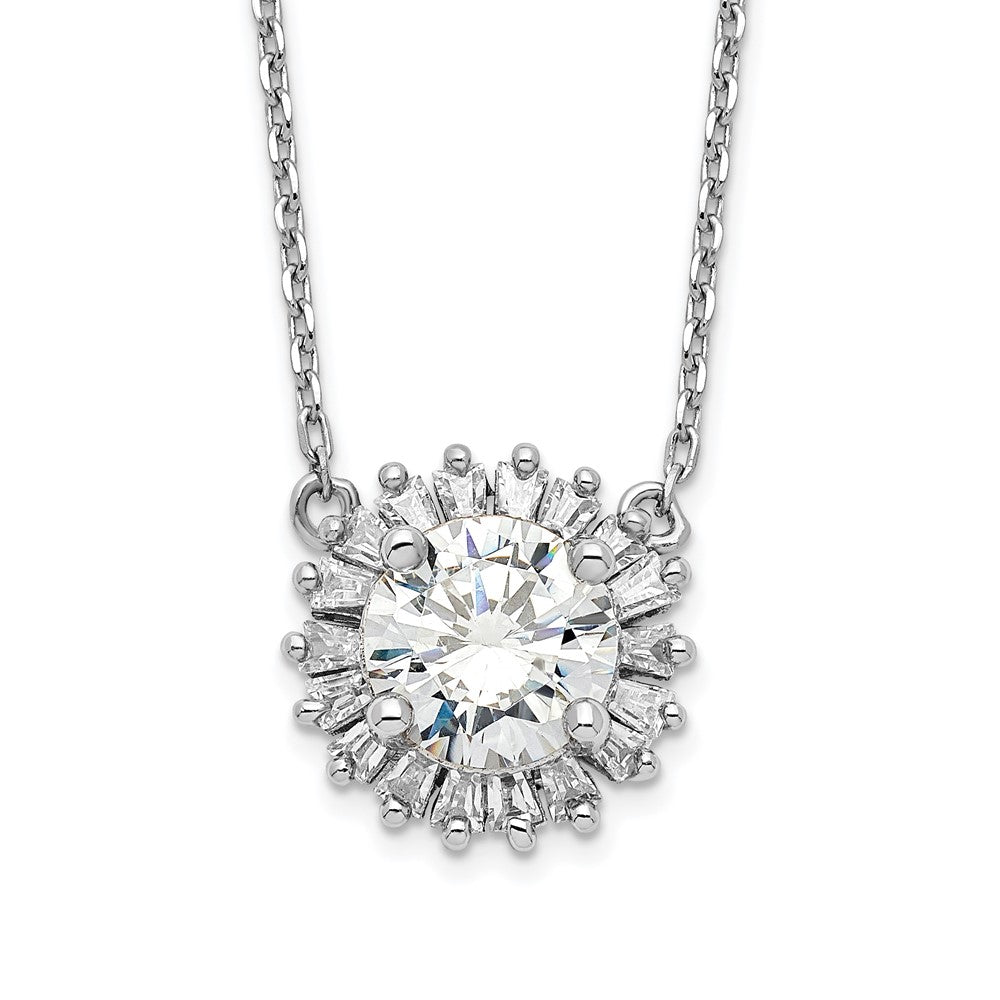 Sterling Silver Rhodium-plated CZ w/ ext. Fancy Necklace