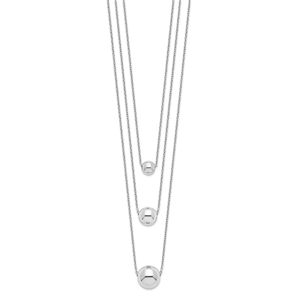 Sterling Silver Rhodium-plated Polished 3-Strand Graduated Beads with Extension Necklace