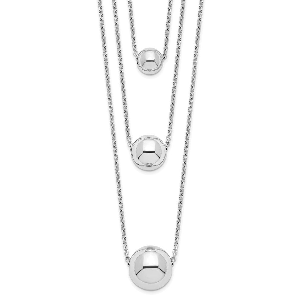 Sterling Silver Rhodium-plated Polished 3-Strand Graduated Beads with Extension Necklace