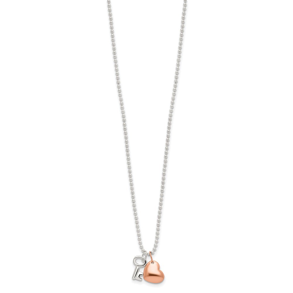 Sterling Silver Rose-tone Heart and Key Necklace