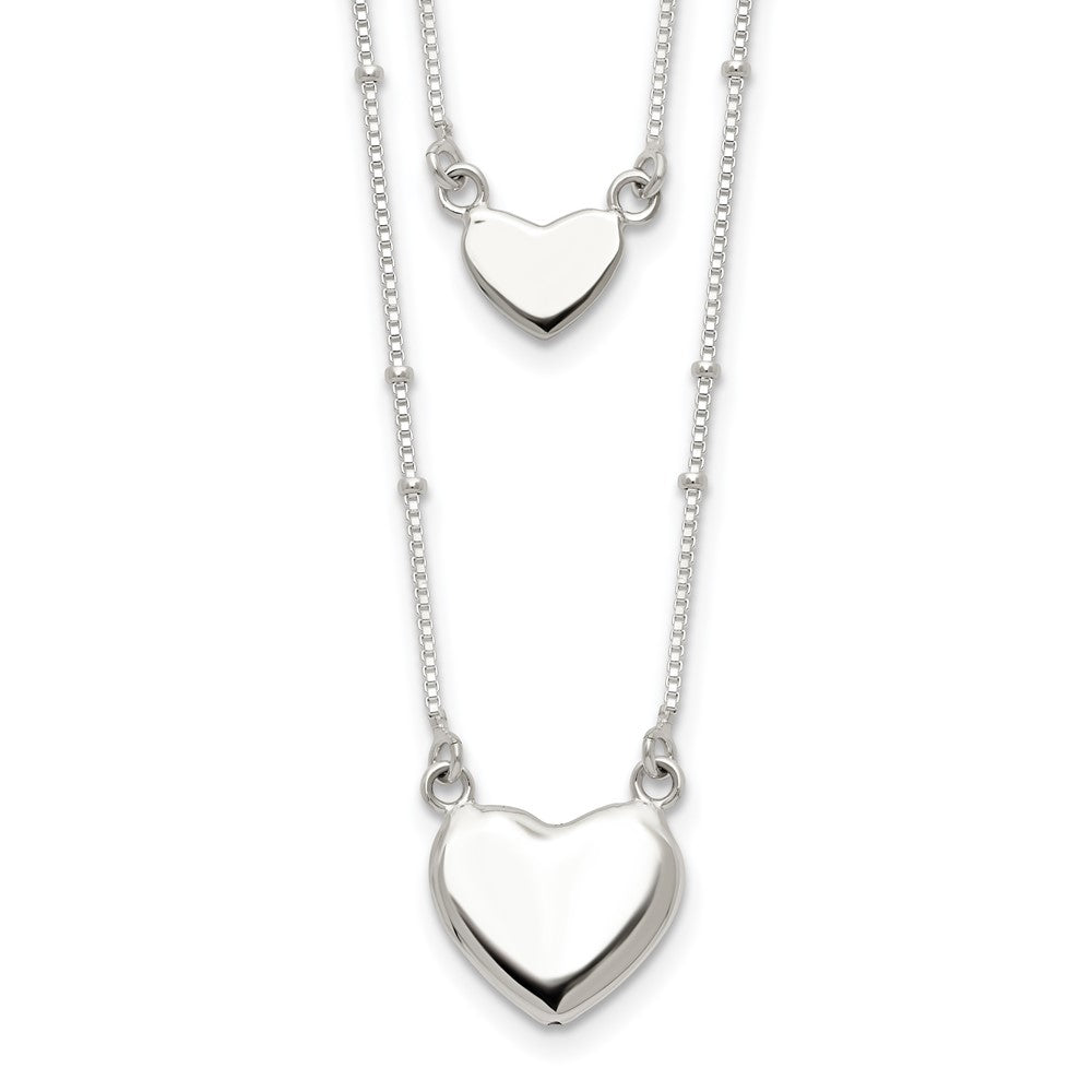 Sterling Silver Polished 2-Strand Heart Dangle Necklace