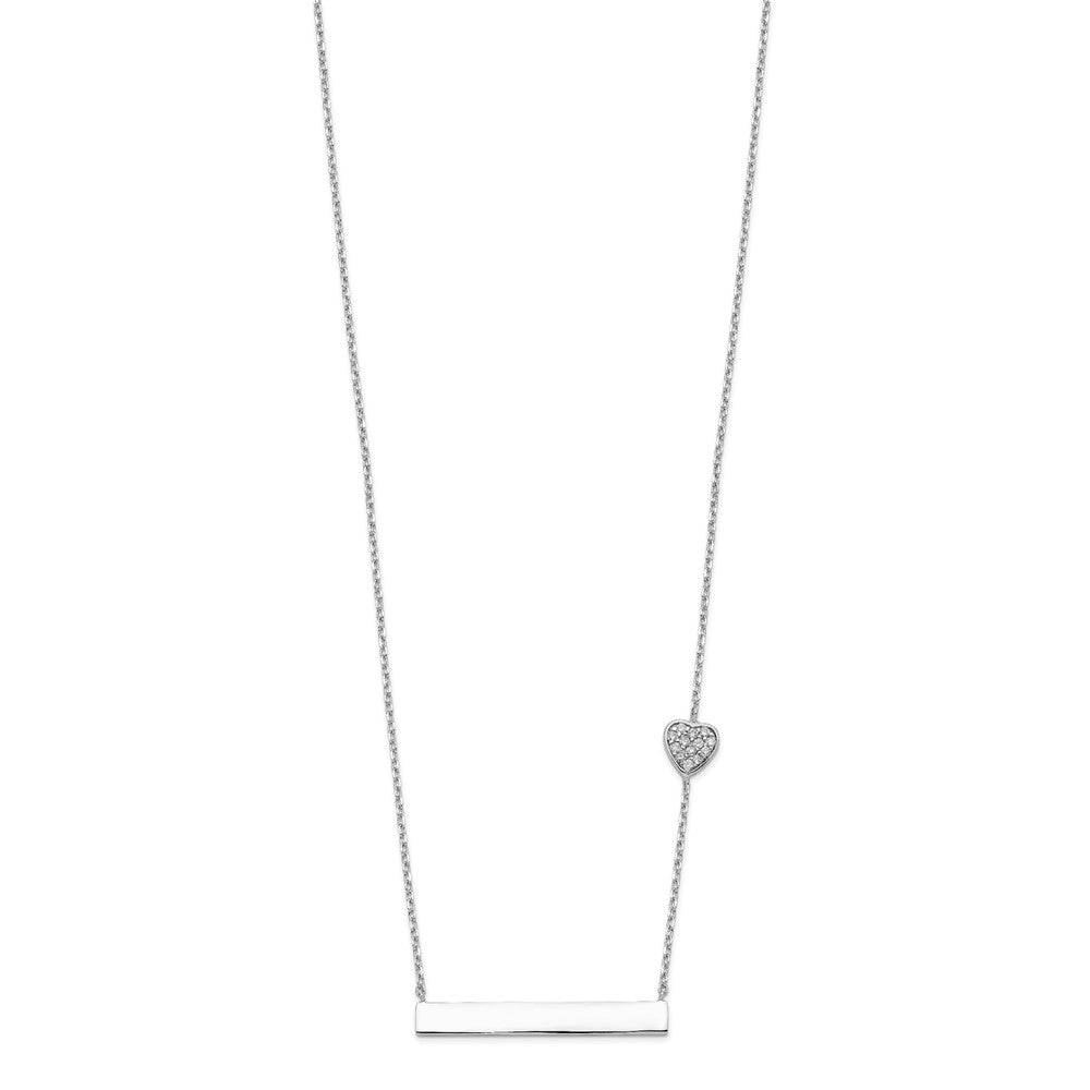 Sterling Silver Rhodium-plated CZ Heart w/ ext. Bar Necklace