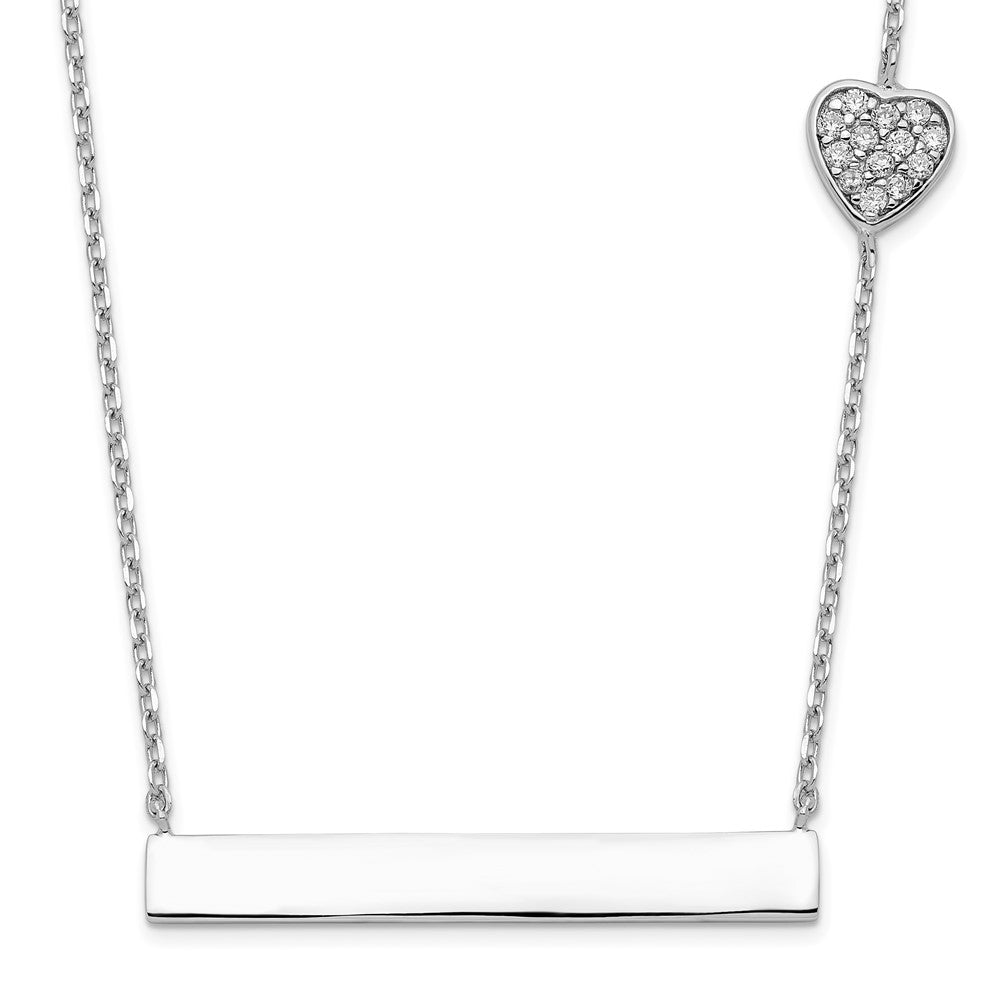 Sterling Silver Rhodium-plated CZ Heart w/ ext. Bar Necklace