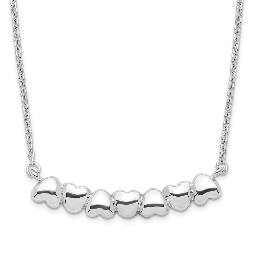 Sterling Silver Rhodium-plated w/ ext Heart Bar Necklace