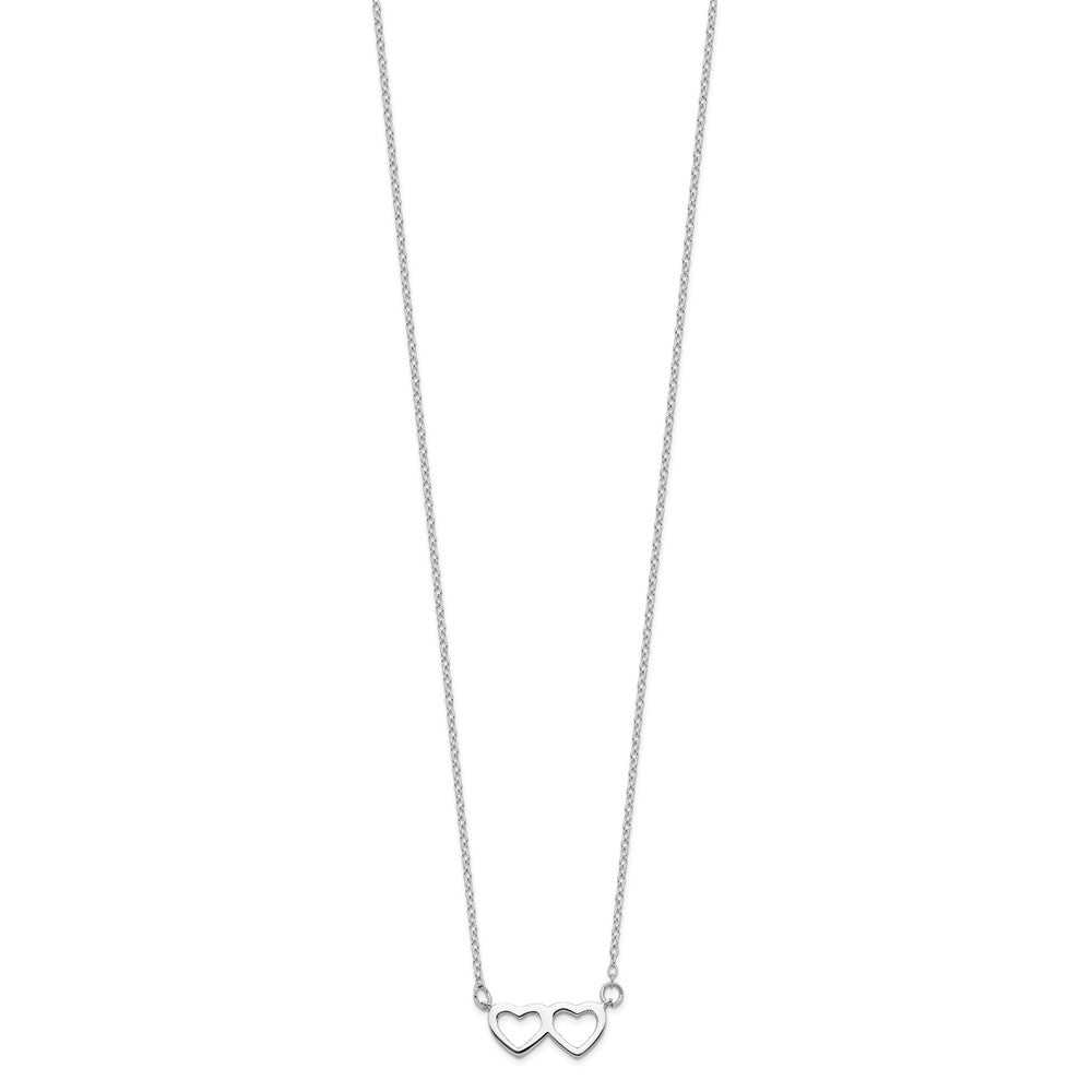 Sterling Silver Rhodium-plated Polished Double Linked Heart Necklace with extension