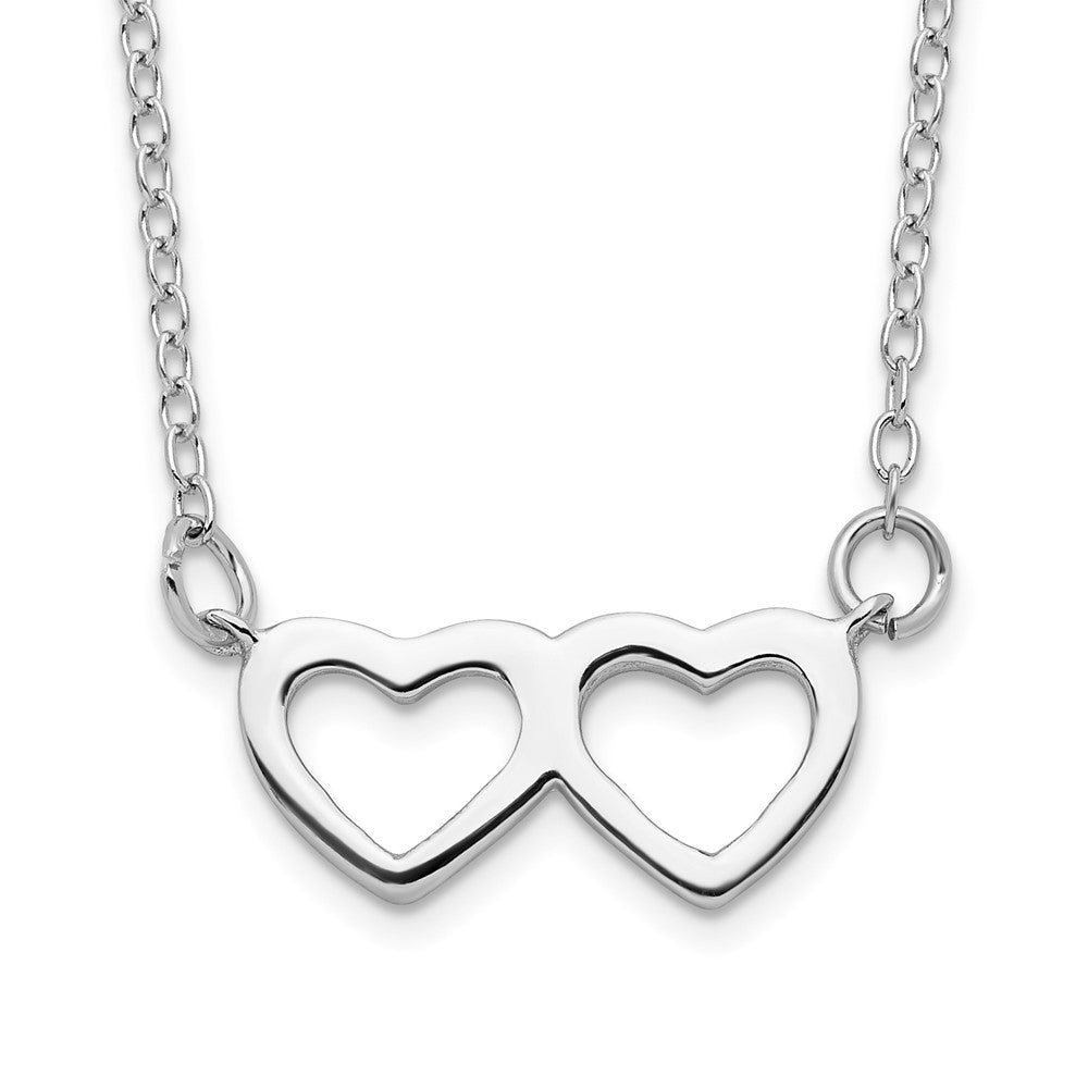 Sterling Silver Rhodium-plated Polished Double Linked Heart Necklace with extension