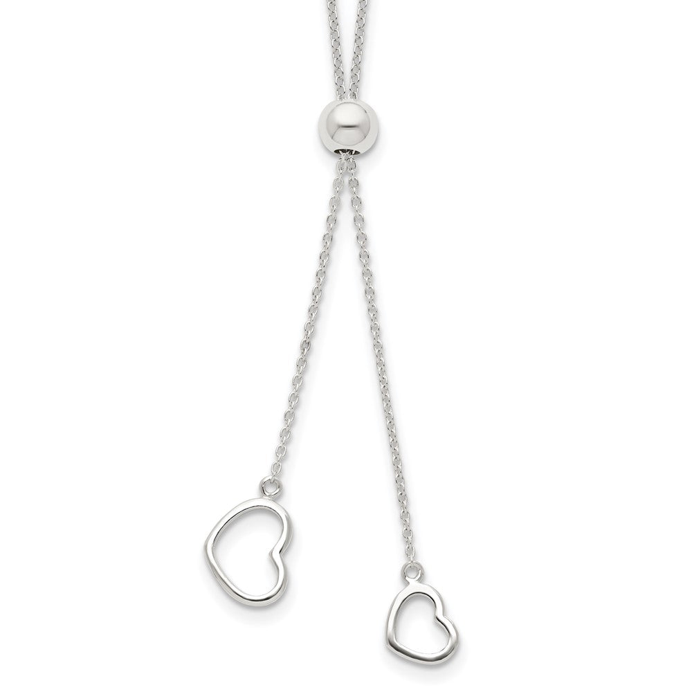 Sterling Silver Polished 2-Heart Adjustable up to Necklace