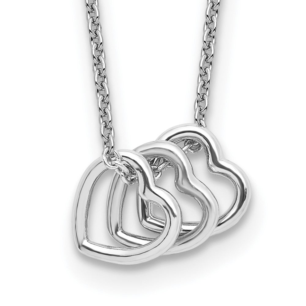 Sterling Silver Rhodium-plated Polished 3-Heart Necklace