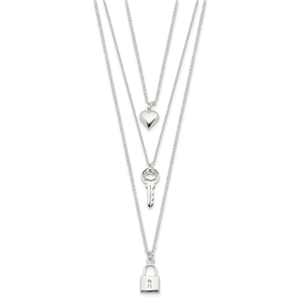 Sterling Silver Lock/Heart/Key 3-Strand Necklace