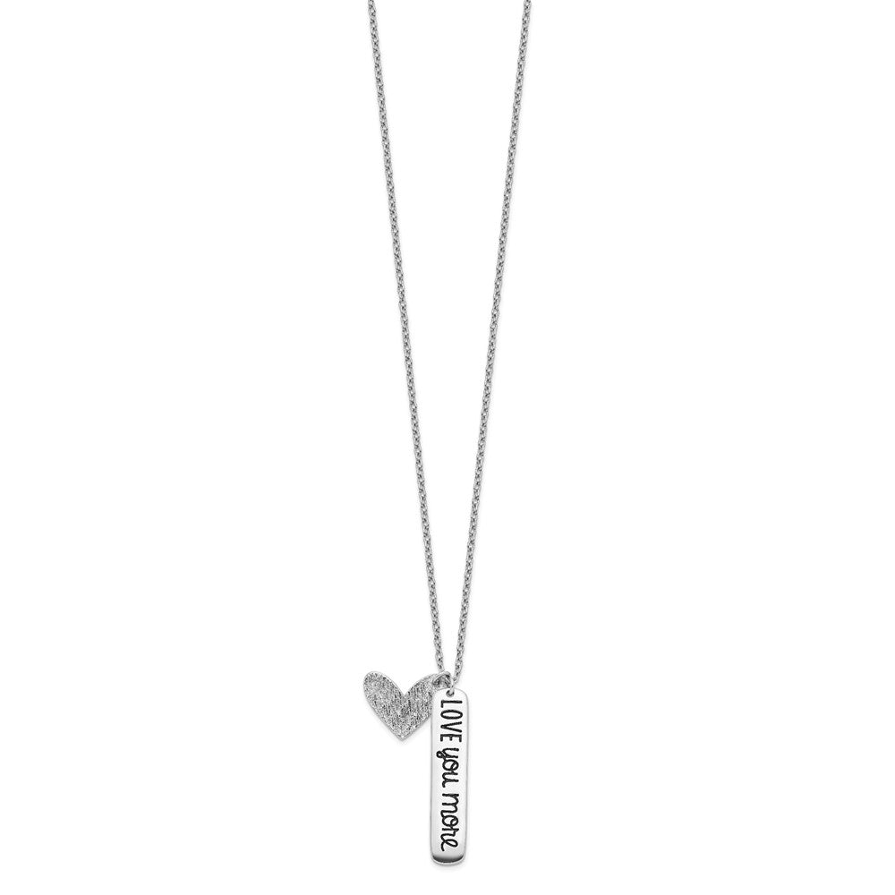 Sterling Silver Rhodium-plated Textured Heart LOVE YOU MORE Necklace