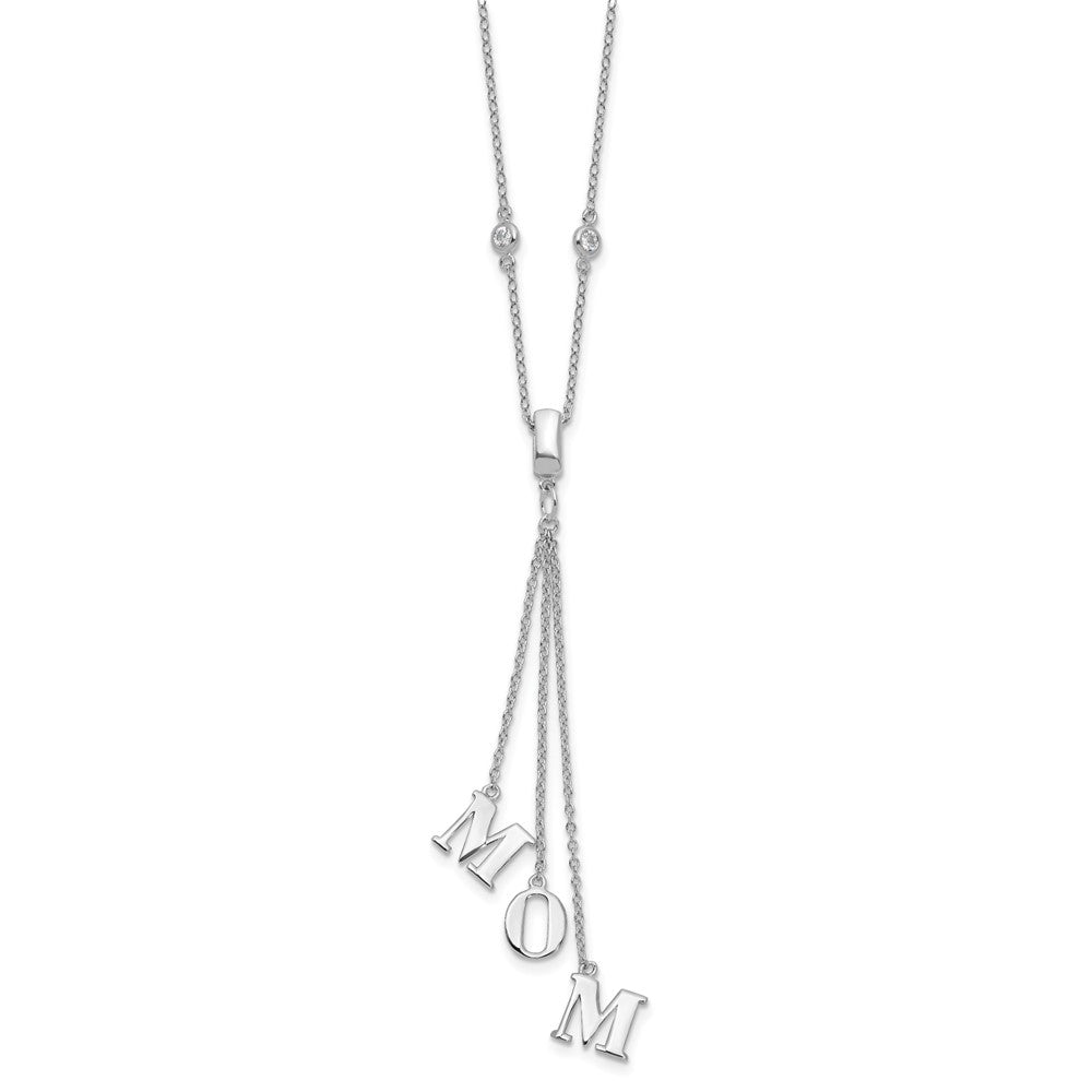 Sterling Silver Rhodium-plated CZ MOM with Extension Y-Necklace